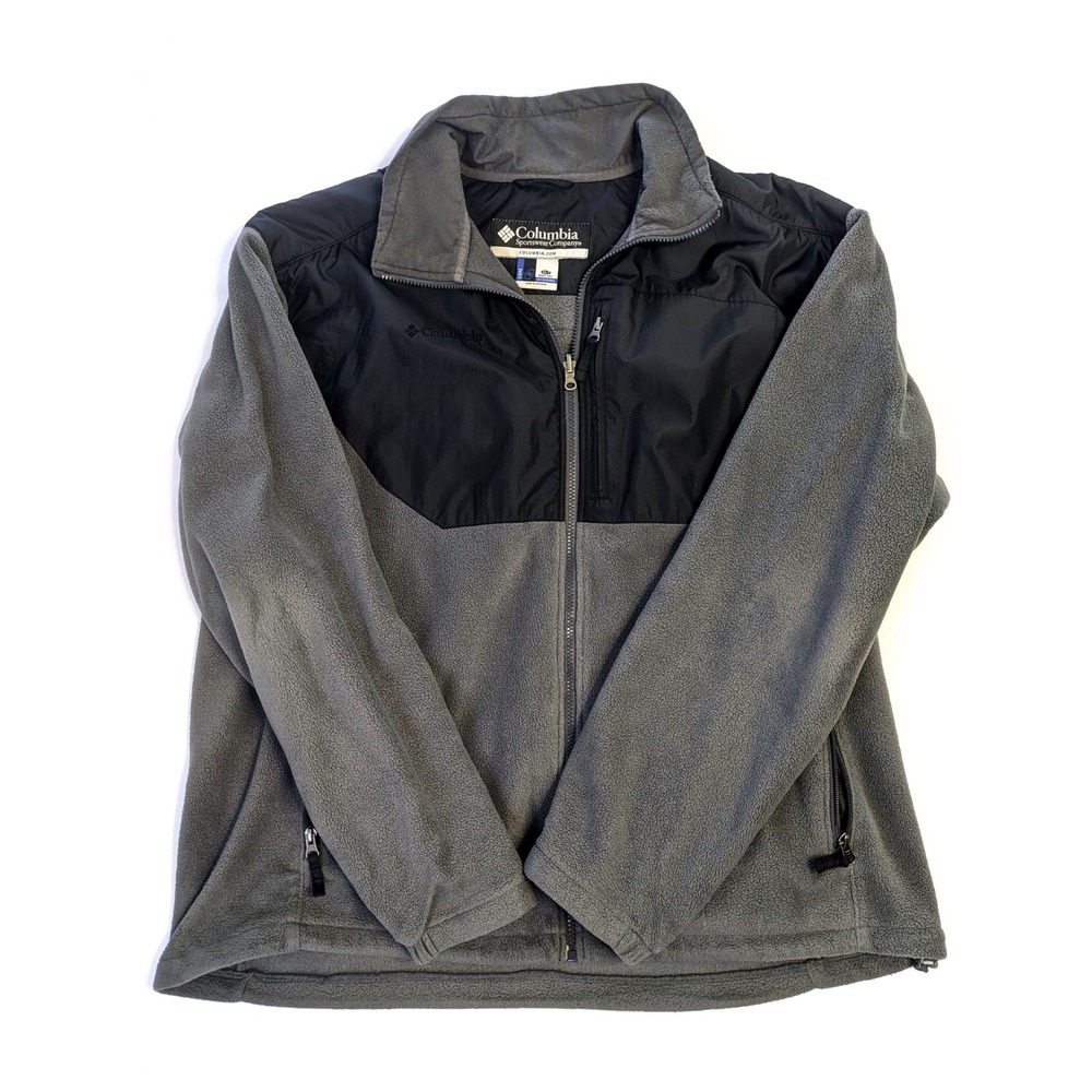 Columbia Mens Fleece Jacket XLT Tall Gray Black Full Zip Core Interchange ST7522